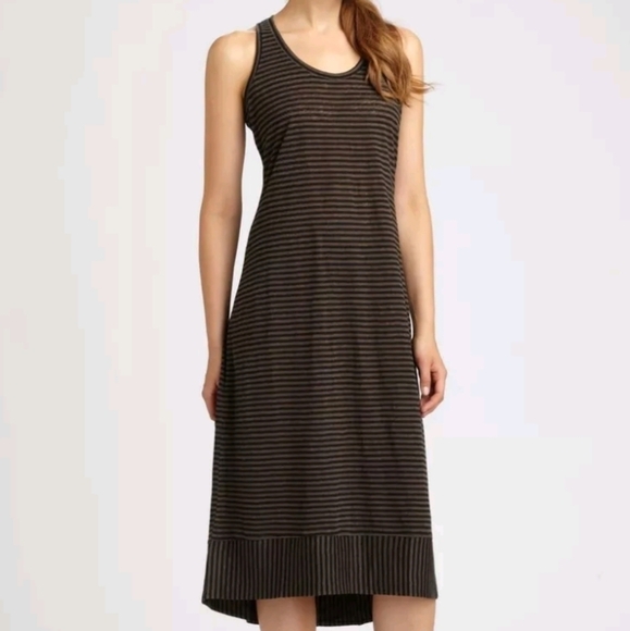 Eileen Fisher racer back linen striped high low beachy Boho dress Quiet Luxury - Picture 2 of 6